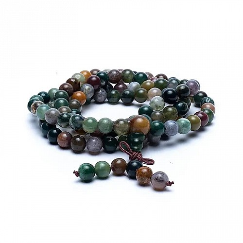 Indian Mala with 108 Beads of Natural Multicolored Agate BOHO