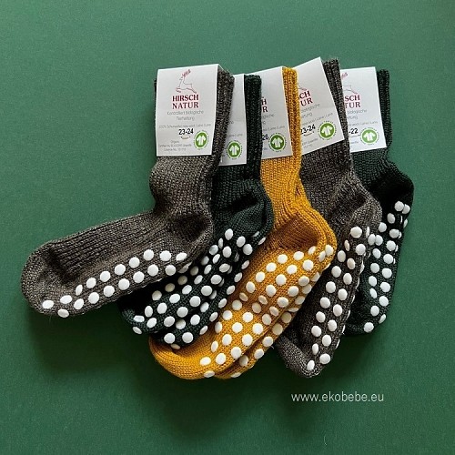 Wool Children Socks with Non-Slip Protection Brown