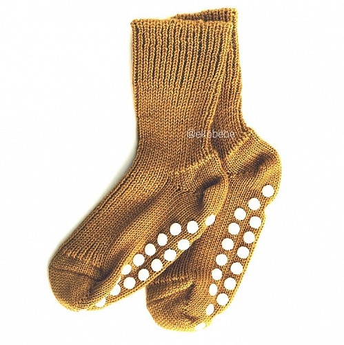Wool Children Socks with Non Slip Protection - Curry