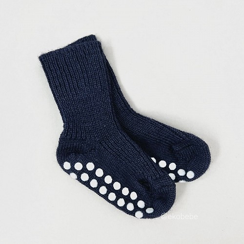 Wool Children Socks with Non-Slip Protection Navy