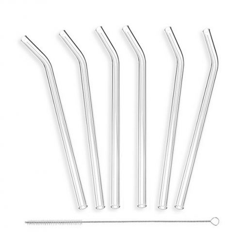 Glass Straws Curved 6 pack 1 Cleaner