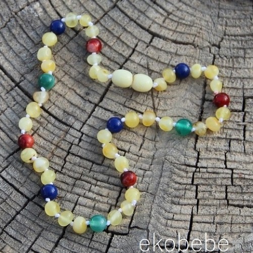 Amber Teething Necklace with Gemstones #9