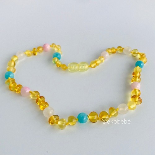 Amber Teething Necklace with Gemstones #10
