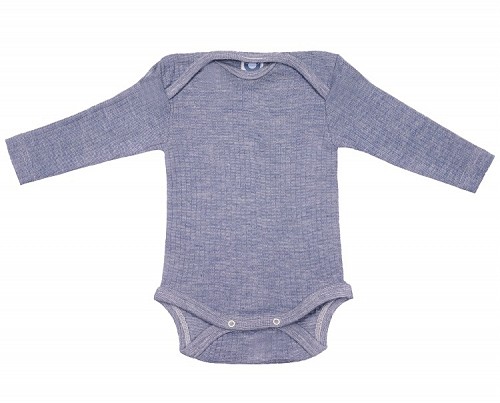 Wool Silk Cotton Baby Body Long Sleeves - Navy melange