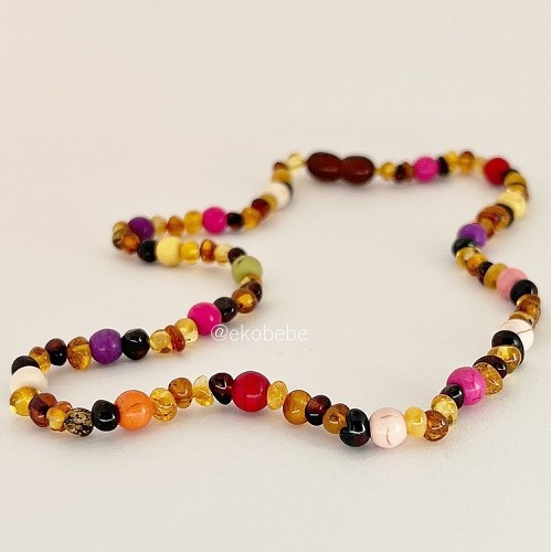Baltic Amber Necklace 38cm with Gemstones - Fiesta
