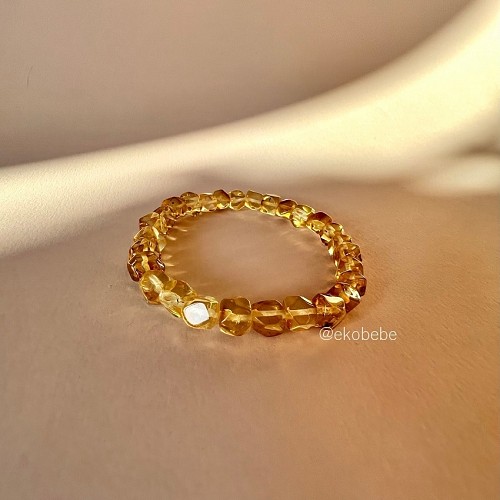 Adult Amber Bracelet Made of Faceted Baltic Amber Beads - Honey
