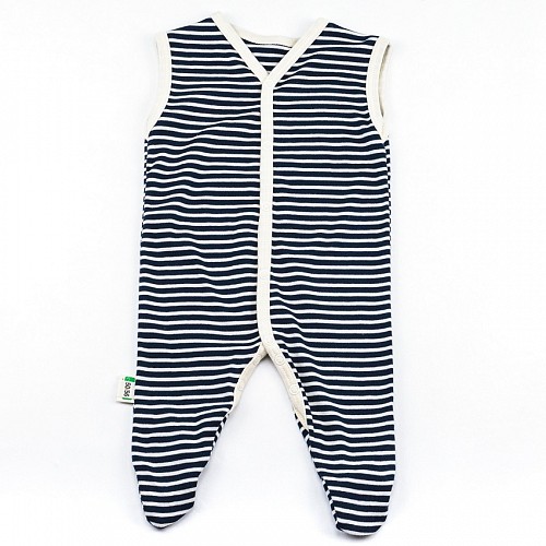 Organic Cotton Striped Overall Newborn Without Sleeves - Navy