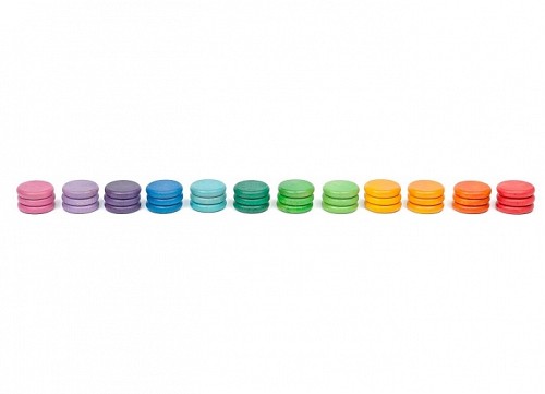 Grapat Koka Rotaļu Mazie Elementi Monētas x 36 - 12 Krāsās