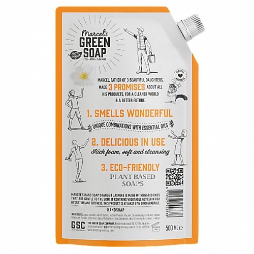 VEGAN Hand Soap Refill Bag 500ml - Orange & Jasmine
