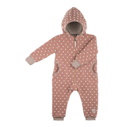 Wool Baby Overall with Hood Rose & Pompom