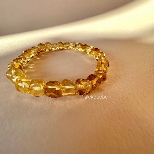 Adult Amber Bracelet Made of Faceted Baltic Amber Beads - Honey