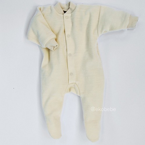 Cosilana Merino Wool One Piece Baby Pyjama - Natural