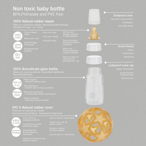 HEVEA - 2in1 Baby Glass Bottle with Star Ball