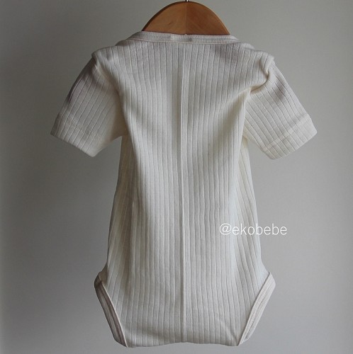 Wool Silk Cotton Baby Body Short Sleeves - Natural
