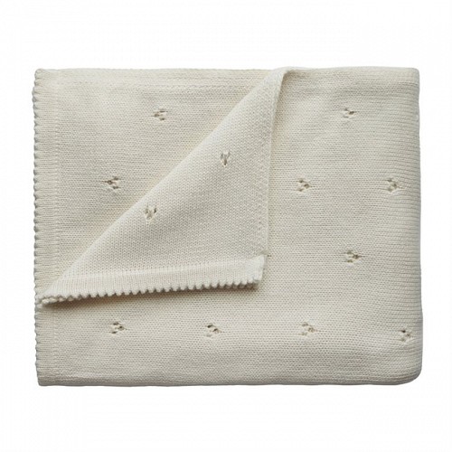 Mushie Knitted Baby Blanket Pointelle - Ivory