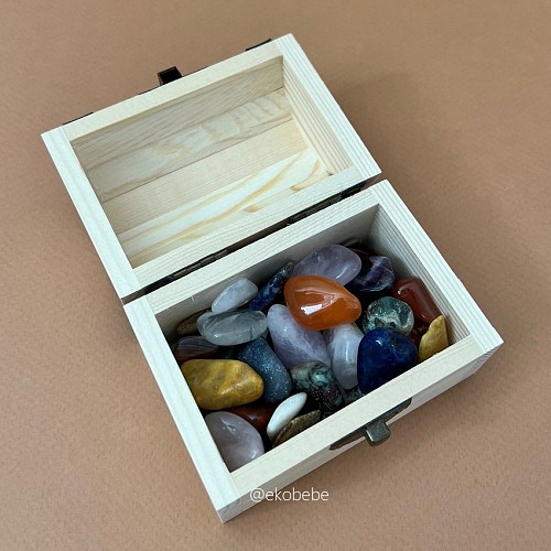 Wooden Treasure Box Tumbled Stones