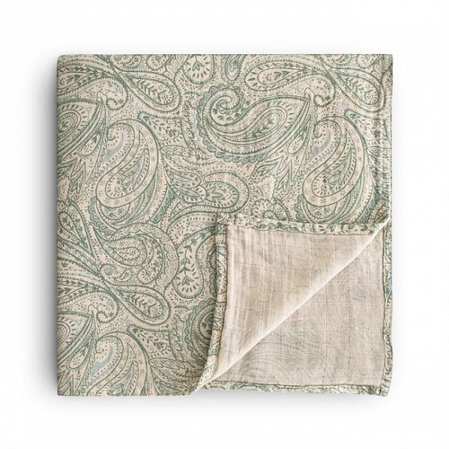 Mushie Swaddle Blanket - Green Paisley
