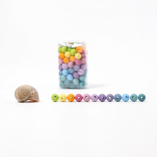 Grimms 120 Small Wooden Beads - Pastel